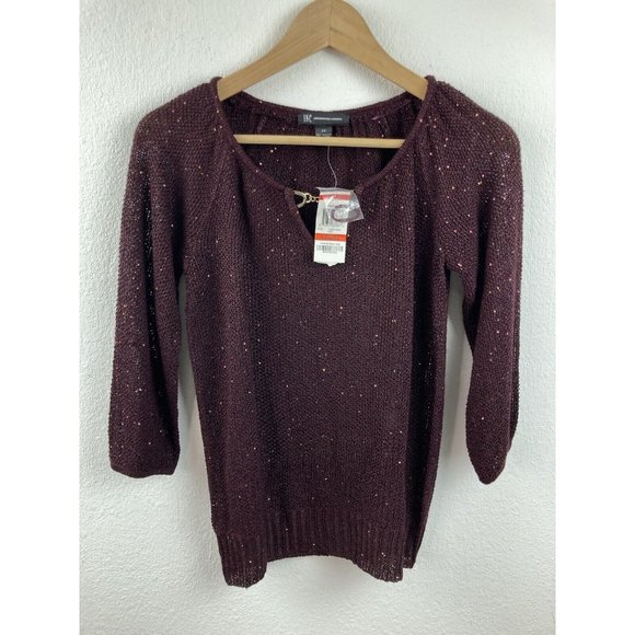 *New INC International Concepts Open Knit Sequin Sweater Womens Size XS Burgundy - Picture 4 of 9